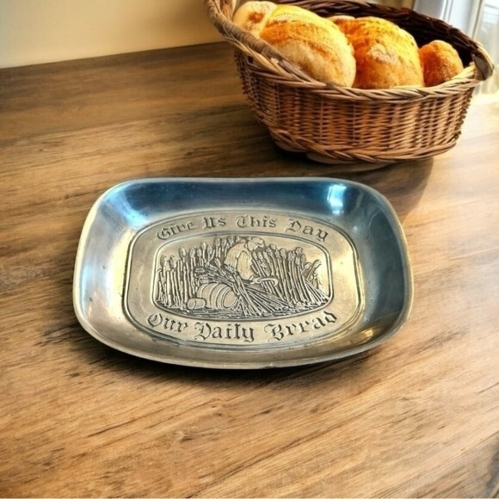 VNTG LEONARD Duratale Tray Give Us This Day Our Daily Bread Pewter Serving Tray